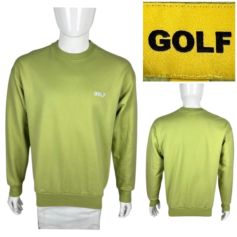 Golf Wang Mens Large Sweatshirt Logo Crewneck Green 100% Cotton Long Sleeve EUC